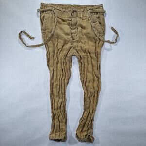 Free People Women's XS Elastic Belted Brown Linen Cuffed Pants Trousers